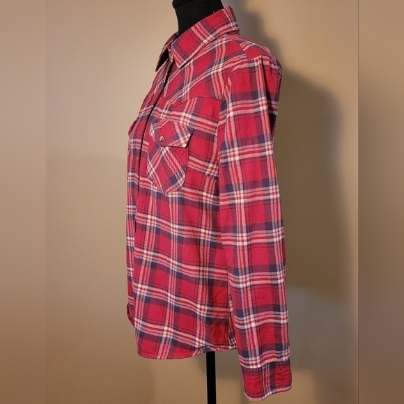 JACHS GIRLFRIEND Red Plaid Shacket, Snap-down, Size Small - Picture 3 of 11